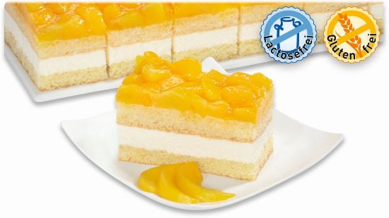 Bild von Pfirsich-Käse-Sahne-Schnitte mit der Beschreibung 12 Port. vg., Gluten und Laktosefrei