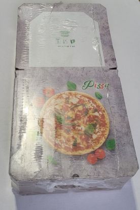 Bild von Pizza-Karton mit der Beschreibung 28 x 28 x 3cm