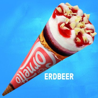 Bild von Cornetto Erdbeer mit der Beschreibung Erdbeereis und Eis mit Vanillegeschmack in einer Waffel.