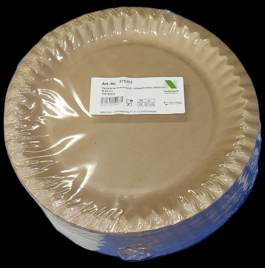 Bild von Partyteller braun rund 23 cm mit der Beschreibung unbeschichtet, fettdicht