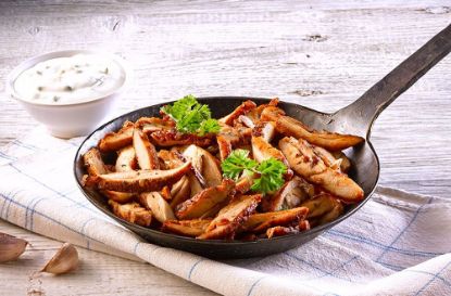 Bild von Hähnchengyros in Streifen mit der Beschreibung Pfannen " Gyros Art " gegart