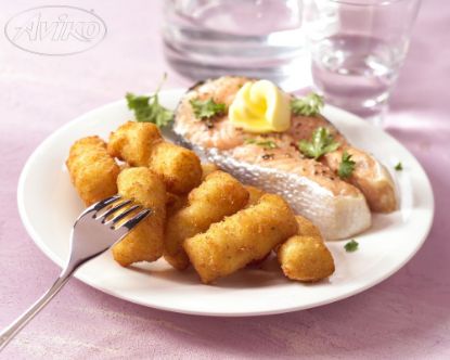 Bild von Kroketten lang paniert mit der Beschreibung AVIKO