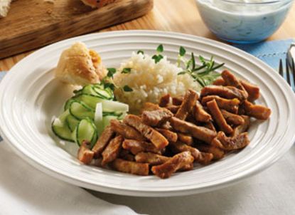 Bild von Schweinefleisch in Streifen mit der Beschreibung nach Gyros Art gewürzt