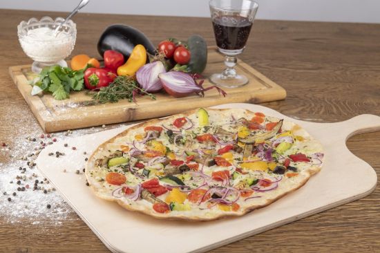 Bild von Flammkuchen Veggie (7-Gemüse) mit der Beschreibung oval, 29 x 36 cm
