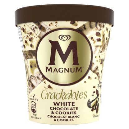 Bild von Magn.Crackabl.White ChocCookie mit der Beschreibung Eis mit weißen Schokoladenstückchen und Schokoladen-Kekssauce mit knackiger Schkoladenhülle.