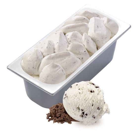 Bild von CDS Stracciatella mit der Beschreibung Cremiges Eis mit Milchschokoladenstückchen und Schokoladensauce.