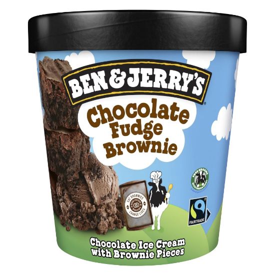 Bild von Chocolate Fudge Brownie mit der Beschreibung Sündhaft cremige Schokoladen-Eiscreme mit saftigen Brownie-Gebäckstücken.