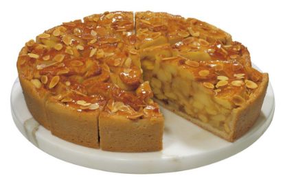 Bild von Premium Apfeltorte mit der Beschreibung Apfelkuchen auf Mürbeteig mit frischen Äpfeln und knusprigen Mandelplättchen