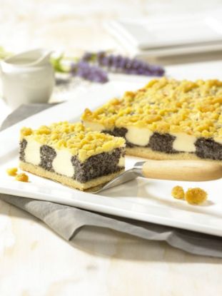 Bild von Mohn-Quark-Streusel Schnitte mit der Beschreibung 3400g-21/Stck vorg.