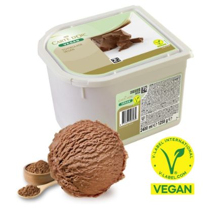 Bild von CD Schokolade vegan mit der Beschreibung Cremiges Schokoladeneis auf pflanzlicher Basis.