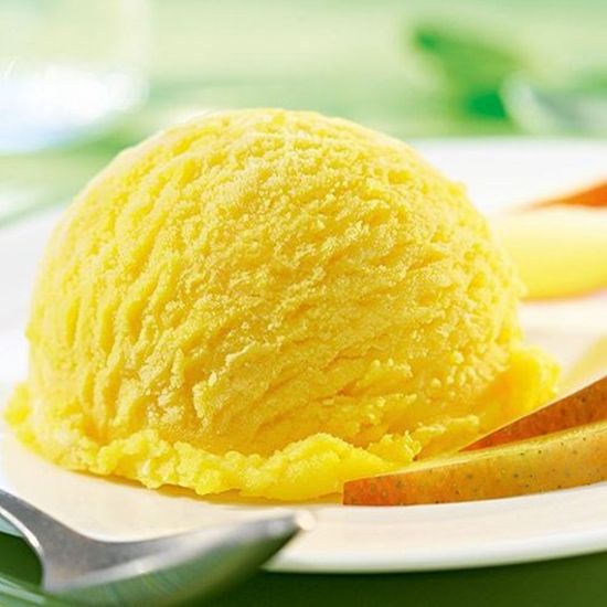 Bild von CD Mango Sorbet vegan mit der Beschreibung Mangosorbet mit kandierten Mangostückchen.