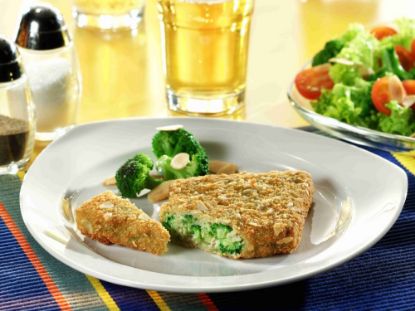 Bild von Broccoli Nuss Knusperecke mit der Beschreibung Broccoli-Nuss-Knusperecke , geeignet zur veganen Ernährung, paniert, roh, tiefgefroren