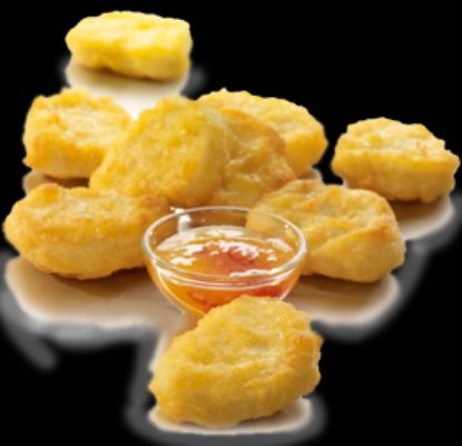 Bild von Hähnchen-Nuggets in Bierteig mit der Beschreibung geformt,gegart