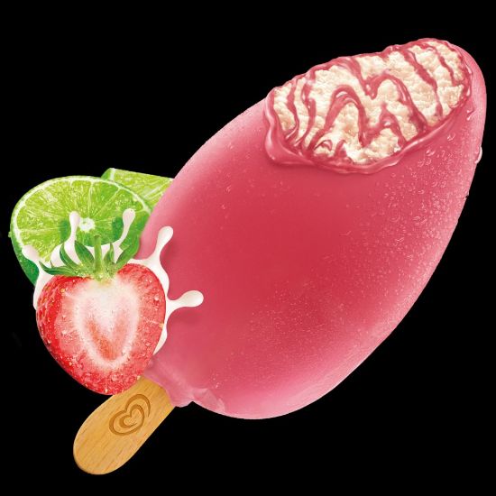 Bild von Solero Strawberry Lime mit der Beschreibung Vanilleeis durchzogen von einer Fruchtmarmorierung.