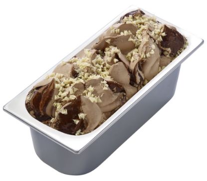 Bild von CDS Schokolade mit der Beschreibung Milchschokoladeneis durchzogen von cremiger Schokoladensauce und weißen Schokostückchen.