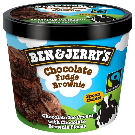 Bild von Chocolate Fudge Brownie mit der Beschreibung Sündhaft cremige Schokoladen-Eiscreme mit saftigen Brownie-Gebäckstücken.