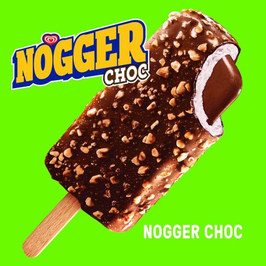 Bild von Nogger Choc mit der Beschreibung Vanilleeis mit Nougatcremekern, knackige Kakaoglasur mit weißen Nougatstückchen.